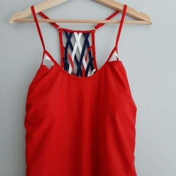 YMI One Piece Swimsuit Lattice Woven Back Red Sz L - Picture 3 of 10